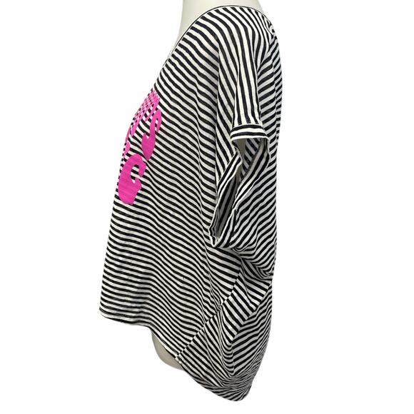 Hand Printed Upcycled Womens Small Somebody's Praying Striped Hi Low Blouse Top - Picture 3 of 5